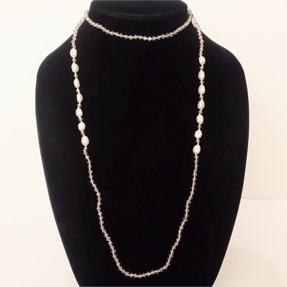 Victoria Lynn Freshwater Pearl & Crystal 40" Hand Knotted Necklace - Picture 3 of 8